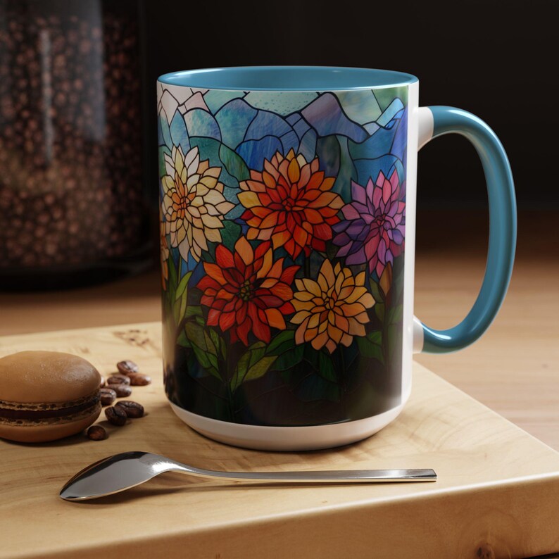 Dahlia Stained Glass Coffee Mug Floral Tea Cup Unique Mother's Day