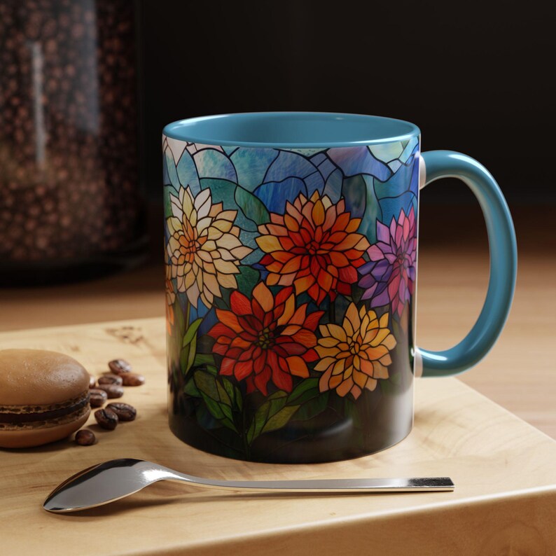 Dahlia Stained Glass Coffee Mug Floral Tea Cup Unique Mother's Day