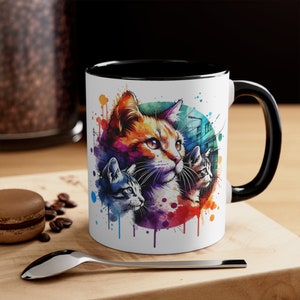 Painted Cat Mug 3 Colorful Accent Mug cat gift for her cat lover gift crazy cat lady mug sublimation design coffee cup