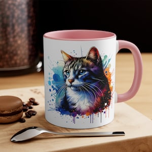 Painted Cat Mug 4 Colorful Accent Mug cat gift for her cat lover gift crazy cat lady mug sublimation design coffee cup