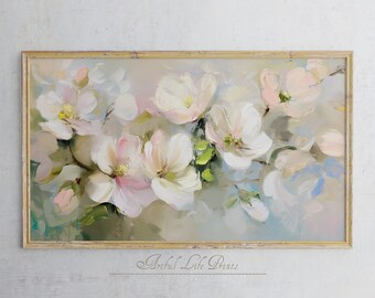 Vintage Flowers Frame TV, Summer TV Art, Oil Style Spring Floral Painting, Summer Screensaver, Pastel Colors