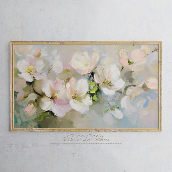 Cadre avec fleurs vintage pour téléviseur, oeuvres d'art pour la télévision en été, peinture florale printanière à l'huile à l'huile, économiseur d'écran d'été, couleurs pastel