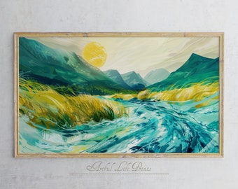 Samsung Frame TV Art / Frame TV Art River & Mountains Painting / Descarga digital / Arte paisajístico escénico / Arte de ríos y montañas para TV