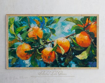 Orange Branch Frame TV Art |  Citrus Oil Painting For TV | Digital Download | Colorful Summer Art Instant Download | Citrus Art for TV