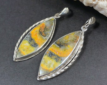 Bumblebee Jasper Earrings Hand Fabricated in Sterling Silver, Yellow and Black Dangles, OOAK Silversmith Made Gift for Her