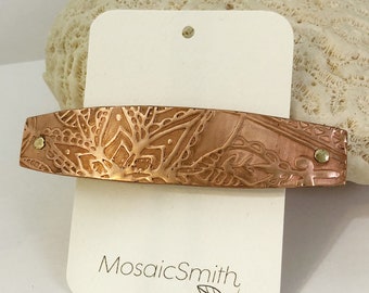 Medium Copper Hair Clip, Botanical Design, 70mm Made in France Barrette for Half Up Hair Styles