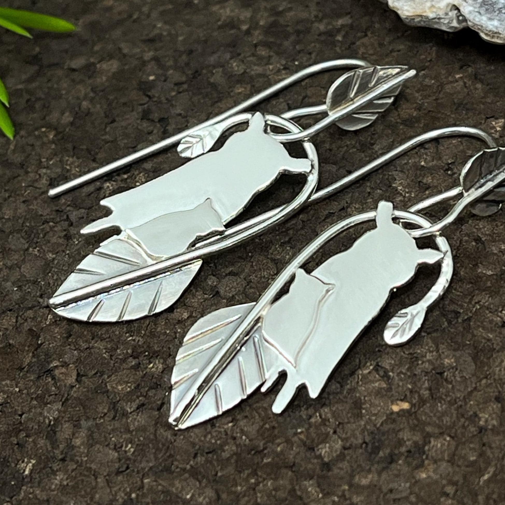 Sterling Silver Owl Earrings: Mama and Baby Bird Dangle Earrings