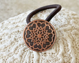 Heart Mandala Ponytail Holder, Handcrafted in Solid Copper and Built to Last with Replaceable Elastic