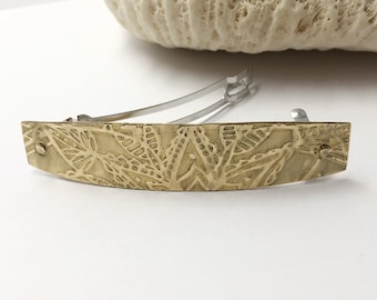 Medium Solid Brass Barrette, Botanical Design, Riveted 70mm French Hair Clip, Great Size for Half-up Hairstyles