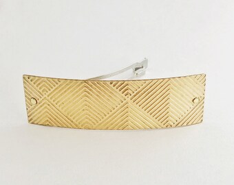 Medium Brass Barrette with a Geometric Pattern, Brass Riveted, Made in France Clip, Unique Hair Clip for Half Up Hair Styles