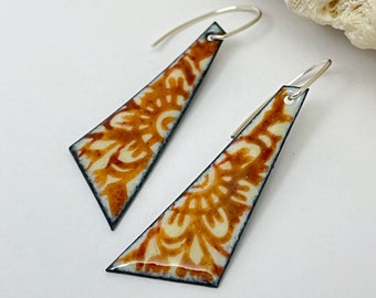 Handcrafted Kiln Enamelled Earrings, Floral Design with Sterling Silver Ear Wires, Rustic Chic Earrings, Gift for Her