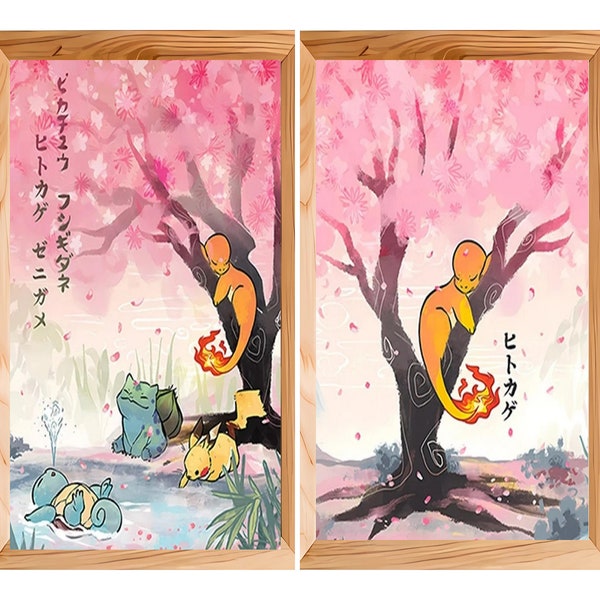 Poster vintage Pokemon japonais toile mural décoration chambre d'enfant Pokemon Cadeau Anniversaire peinture aquarelle Pokemon Dessin Enfant