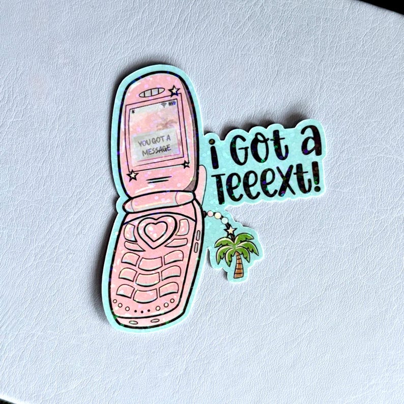 I Got A Text! Island Palm Tree Sticker – Holographic Cute Vinyl Decal, Aesthetic, y2k, retro Bild 2