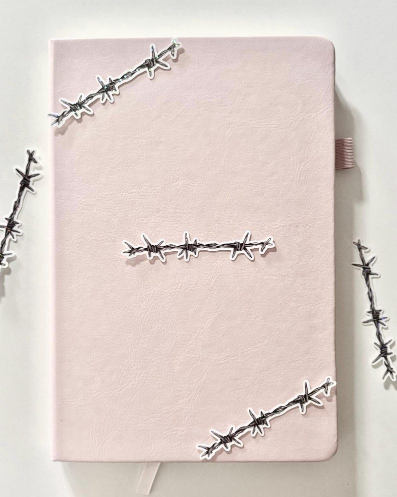 Barbed Wire Sticker Pack – 3 Inch Glossy or Holographic Glitter Vinyl Accent Strip | Goth Grunge Journal & Laptop Decal image 1