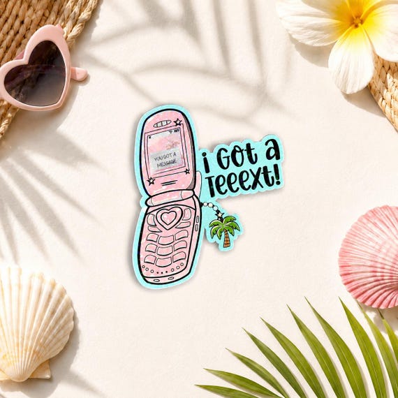 I Got A Text! Island Palm Tree Sticker – Holographic Cute Vinyl Decal, Aesthetic, y2k, retro