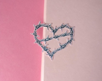 Holographic Barbed Wire Heart Sticker | Goth Y2K Laptop Decal