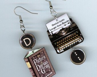 Book cover Earrings - The Picture of Dorian Gray Oscar Wilde - writers readers librarian gift - mismatched earring Designs by Annette