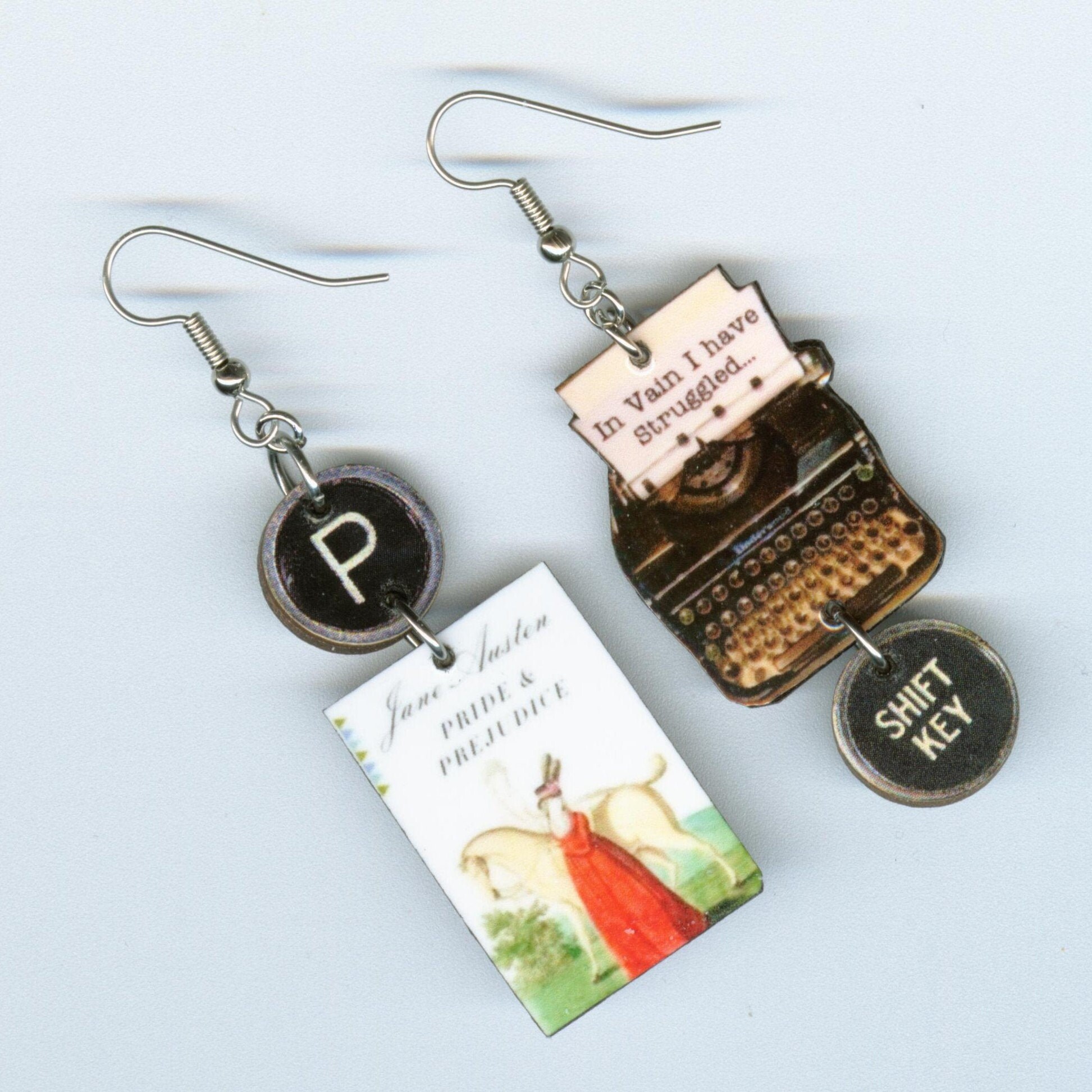 Book cover EARRINGS - Pride and Prejudice Jane Austen quote - Typewri…