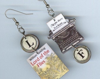 Book Cover Earrings - Lord of the Flies Quote - challenged banned book typewriter jewelry - literary readers librarian book lovers gift