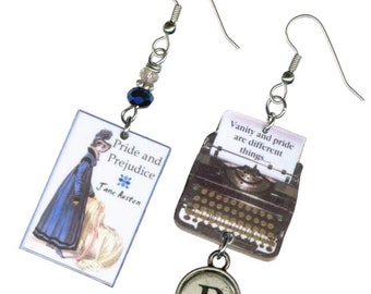 Book Earrings Vintage Typewriter Key Pride and Prejudice Literary gift