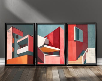 Architecture Series DIGITAL PRINT - Red 01 - Abstract Art Print, Bauhaus, Poster, Modern, Minimalist, Wall Decor, Brutalist, Concrete, Decor