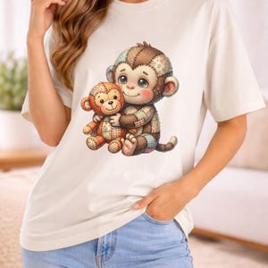 Camiseta de mono bebé viral triste, camiseta de animal de apoyo emocional, estampado de mono solitario con efecto patchwork, camiseta para amantes de los memes