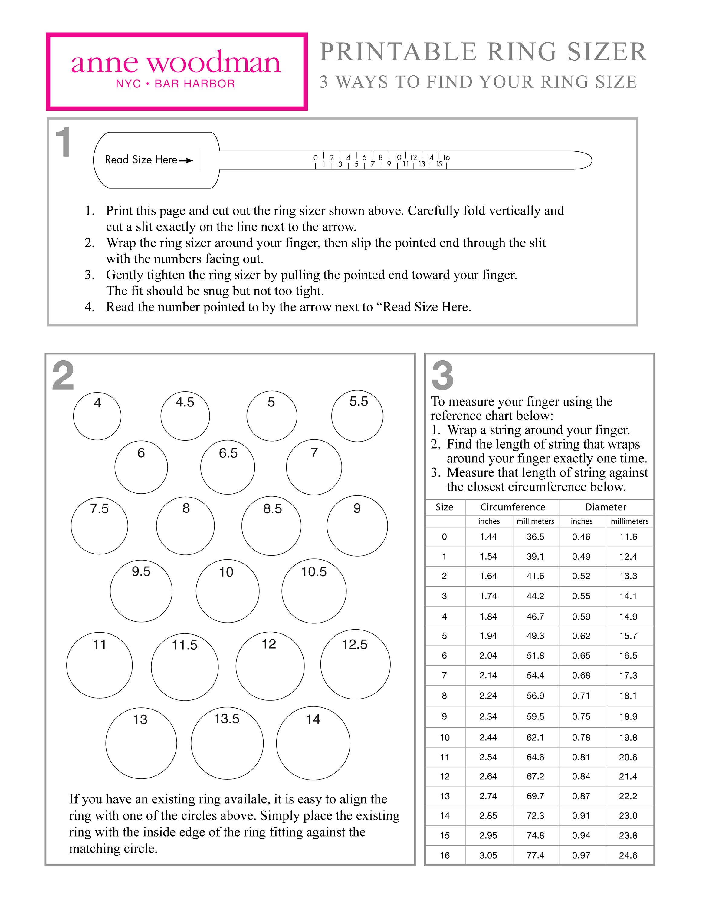 Downloadable Ring Sizer, Three Ways to Measure Your Finger, Paper Ring