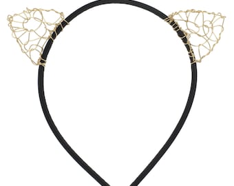Cat Ears Head Band, Copper Wire, Black Band, Dress Up, Girls 
