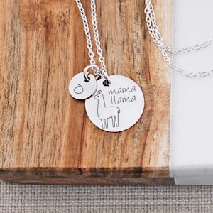 Mama Llama Necklace, Personalized Mama Llama Jewelry, Mother's Day Gift for Mom with Charms, Engraved Gift for Mom