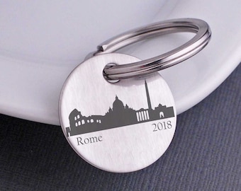 Custom City Skyline Keychain, Choose Your City Anniversary Gift for Husband and Wife, Personalized Key Ring for Him