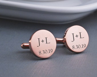 Gemelos de regalo de aniversario, gemelos personalizados con inicial y fecha, regalo de aniversario para el marido, regalo de boda para el novio, gemelos de boda