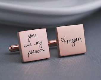 Rose Gold Personalized Cuff Links, Handwriting CuffLinks, Rose Gold Wedding Gift for Husband, Custom Cufflinks for Him