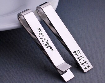 Latitude Longitude Tie Clip, Gift for Husband, Custom Tie bar, Wedding Gift for Husband, Coordinates Tie Clip