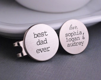 Best Dad Ever Golf Ball Markers, Set of Two, Personalized Stainless Steel Golf Gift for Dad, Mother's Day Golf Gift