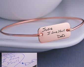 Rose Gold Custom Handwriting Bracelet, Personalized Handwriting Bracelet, Mother's Day Gift Rose Gold Engraved Bracelet, Gift from Dad