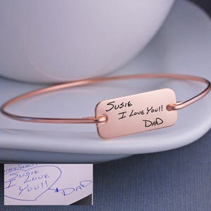 Rose Gold Custom Handwriting Bracelet, Personalized Handwriting Bracelet, Mother's Day Gift Rose Gold Engraved Bracelet, Gift from Dad image 1