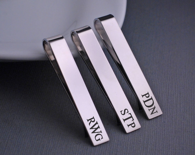 Monogram Tie Clip, Gift for Groomsman, Custom Tie Bar, Wedding Gift for Him, Personalized Gift for Him