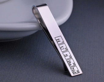 Periodic Table Husband Tie Clip, Wedding Gift for Husband, Custom Tie Bar, Birthday Gift for Husband, Science Gift