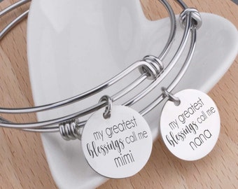 Gift for Great Grandma Mother's Day Gift, Adjustable Bangle Bracelet WITH My Greatest Blessings Charm, Gift Idea for Mimi Religious Bracelet