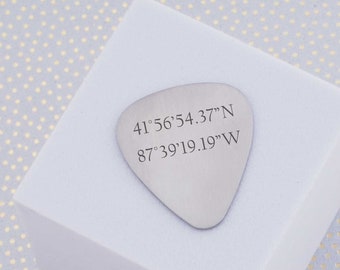 Personalized Guitar Pick, Custom Gift for Guitar Player, Latitude Longitude Gifts, Anniversary Gift for Musician, GPS Coordinates