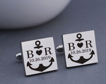 Anchor Cufflinks for Groom, Personalized Wedding Cufflinks, Wedding Gift Cufflinks for Groom with Anchor, Nautical Gift for Groom