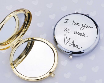 Unique Personalized Gift for Mom Mother's Day Gift for Nana from Kids, Handwriting Pocket Mirror, Engraved Gift for Her, Mimi, Gigi, Grammy