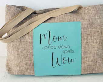 Mother's Day Gift for Mom, Burlap Tote Bag For Mom, Tote Bag Gift, Personalized Bag, Mom Wow Tote Bag, Funny Birthday Gift Mom Gift Ideas