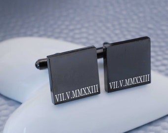 Roman Numeral Cuff Links, Custom Roman Numeral Date Cufflinks, Anniversary Gift for Husband, Personalized Gift for Him Father's Day Gift