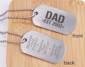 Personalized Necklace for Dad, Father's Day Gift for Dad, Dad EST. Dog Tag Necklace, Gift For Dad, First Father's Day