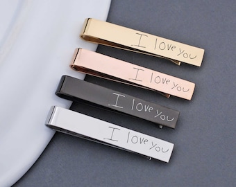 Handwriting Tie Clip, Gift for Dad, Custom Engraved Handwriting Tie Clip, Father's Day Gift from Kids