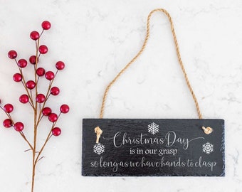 Christmas Front Door Sign, Christmas Decorations, Front Porch Sign, Slate Door Sign, Welcome Holiday Door Hanger, Christmas In Our Grasp