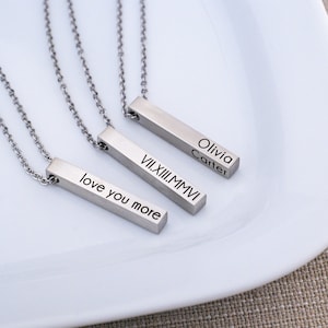 Custom Bar Necklace, Personalized Bar Necklace, Vertical Bar Necklace, Name Necklace, Modern Jewelry, Roman Numeral image 1