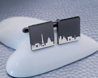 Custom City Skyline Cufflinks, Choose Your City Anniversary Gift for Husband, Personalized Gift for Him