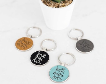 Mother's Day Gift for Grandma Round Best Ever Keychain, Personalized Leatherette Keychain for Nana Personalized Gift for Gigi from Grandkids